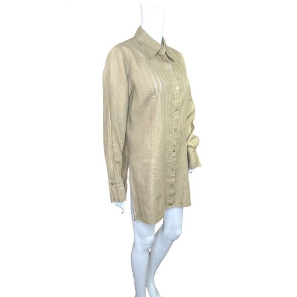 Valerie Stevens Brown Linen Long Sleeve Button Front Tunic Top Size Medium - Picture 4 of 9